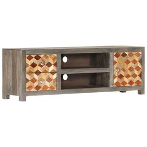 vidaXL TV Cabinet Gray and Brown Solid Mango Wood, MDF