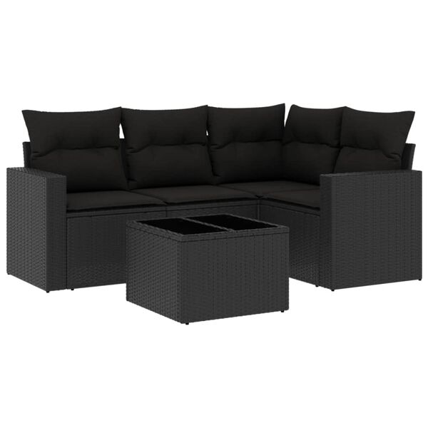 vidaXL Garden Sofa Set Black PE rattan, powder-coated steel, tempered glass