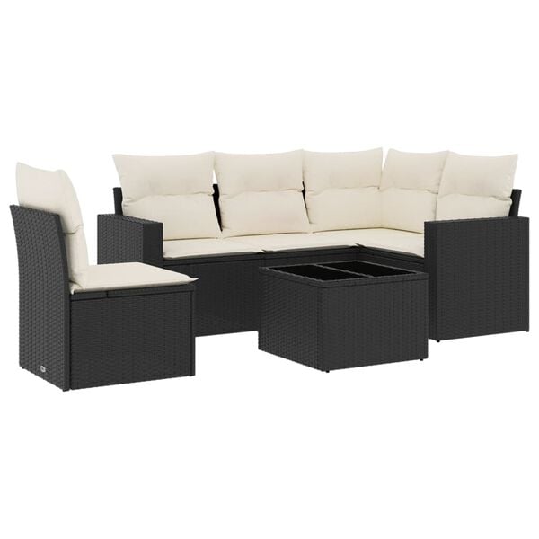 vidaXL Garden Sofa Set Black, Cream White PE Rattan, Powder-Coated Steel