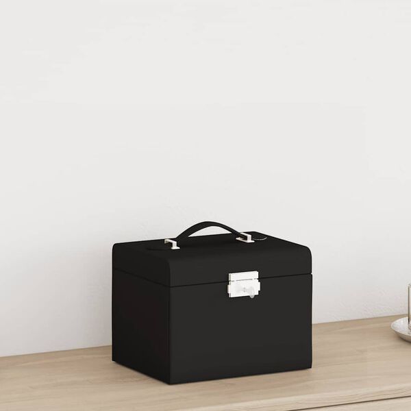 vidaXL Jewellery Box 4-Layer with Mirror Lockable Black 8.9x6.9x6.5"