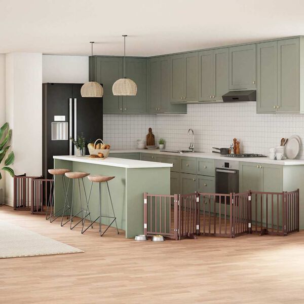 vidaXL Dog Gate Set of 12 Brown Poplar wood Large Foldable Dog Gate