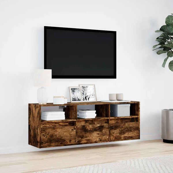 vidaXL TV Wall Cabinet Smoked Oak Engineered Wood Medium TV Wall Cabinet