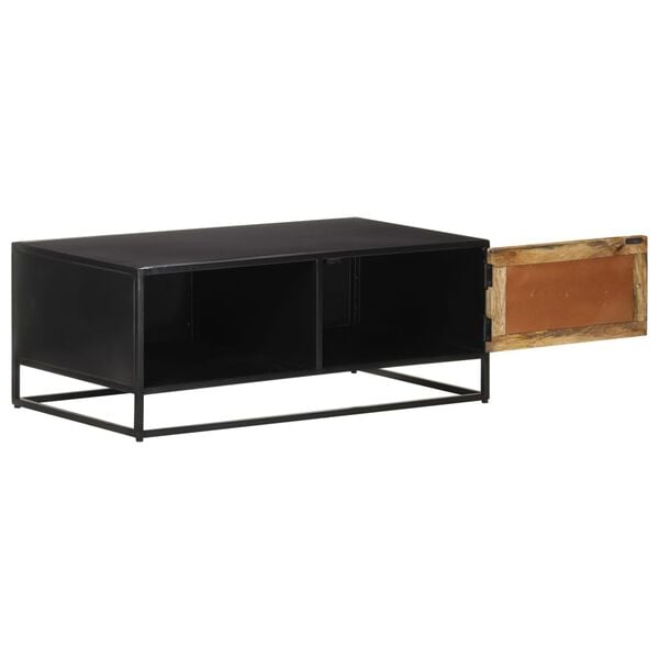 vidaXL Coffee Table Natural Mango Wood and Black Rough Mango Wood, Iron, MDF