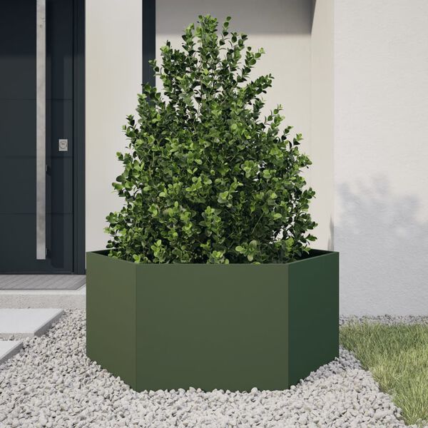 vidaXL Garden Planter Olive Green Steel Large Durable Garden Planter