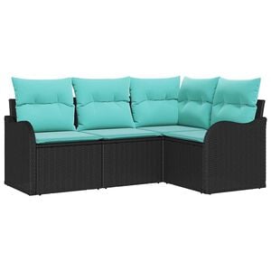 vidaXL Garden Sofa Set with Storage 4 pcs Black Poly Rattan