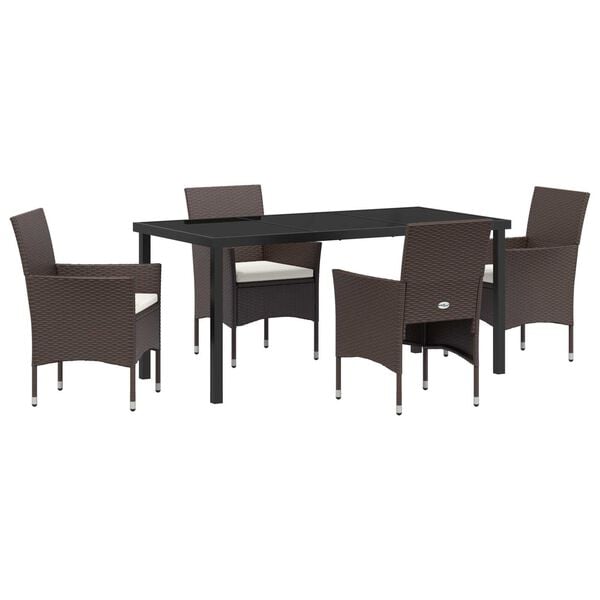 vidaXL Garden Dining Set with Cushion 5 pcs Brown Poly Rattan