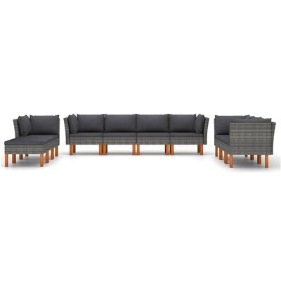 vidaXL 10 Piece Patio Lounge Set with Cushions Poly Rattan Gray