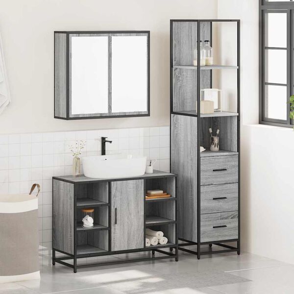 vidaXL Bathroom Furniture Set Gray Sonoma Engineered wood, Metal Medium