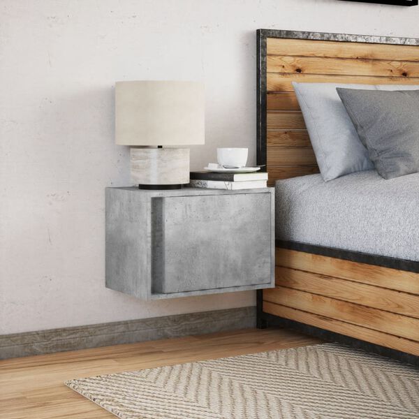vidaXL Wall-mounted Bedside Cabinet Concrete Gray Engineered Wood Compact