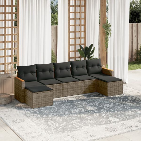 vidaXL Garden Sofa Set Grey PE Rattan, Powder-Coated Steel, Polyester