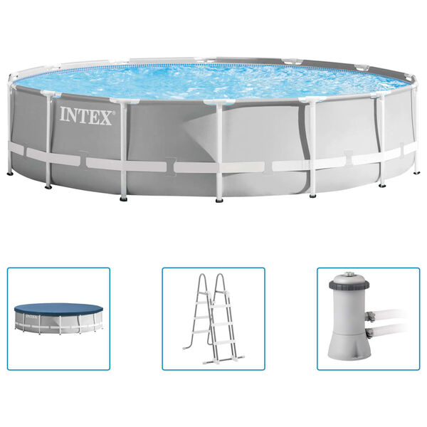 INTEX Swimming Pool Grey Powder-Coated Steel and PVC Large Durable