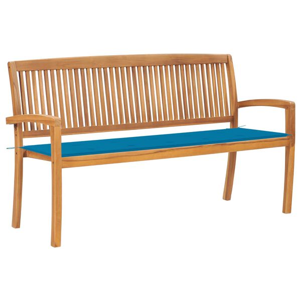 vidaXL Stacking Patio Bench with Cushion 62.6 " Solid Teak Wood