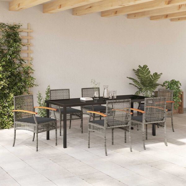 vidaXL Garden Dining Set 7 pcs Gray poly rattan