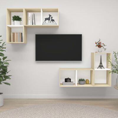 vidaXL Wall-mounted TV Stands 4 Pcs White and Sonoma Oak Engineered Wood