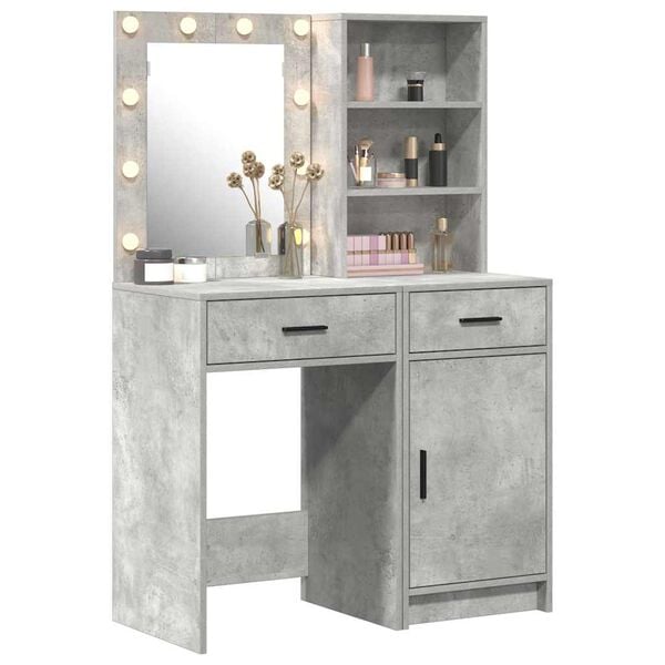 vidaXL Dressing Table Set with LED 2 pcs Concrete Grey Engineered Wood