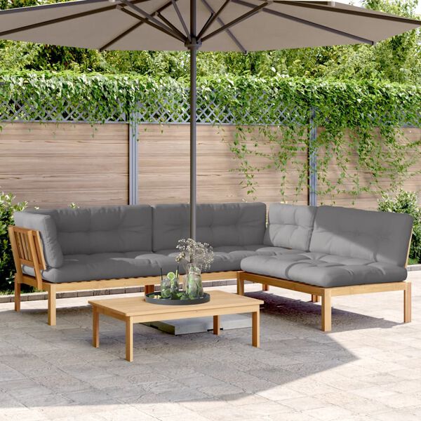 vidaXL Pallet Sofa Set Grey Solid Acacia wood, Fabric (100% polyester)