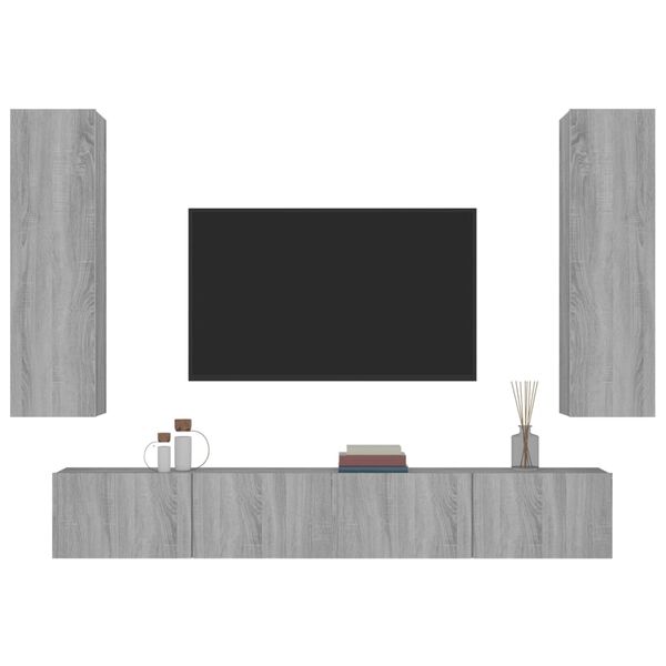 vidaXL TV Cabinet Set Set of 4 Grey Sonoma Engineered wood Medium