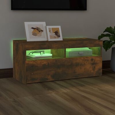 vidaXL TV Stand with LED Lights Smoked Oak 35.4"x13.8"x15.7"