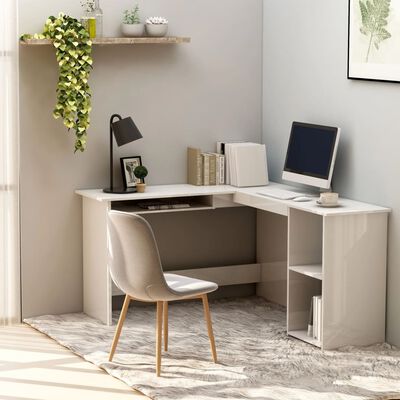 vidaXL L-Shaped Corner Desk High Gloss White 47.2"x55.1"x29.5" Engineered Wood