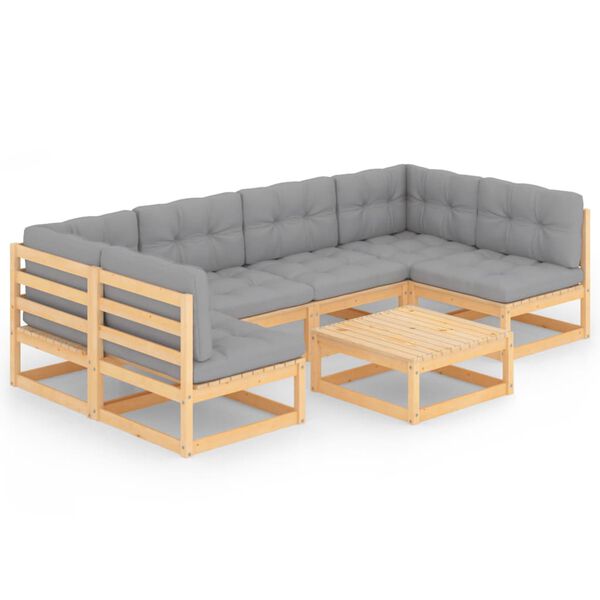 vidaXL Garden Lounge Set Natural wood, Grey cushions