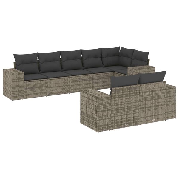 vidaXL Garden Sofa Set Grey PE Rattan, Powder-Coated Steel, Polyester