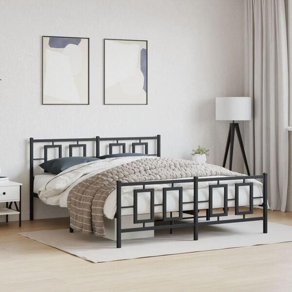 vidaXL Metal Bed Frame without Mattress with Footboard Black 63"x78.7"