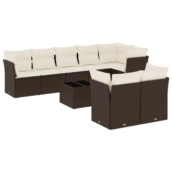 vidaXL Garden Sofa Set Brown PE Rattan Large Adjustable Feet