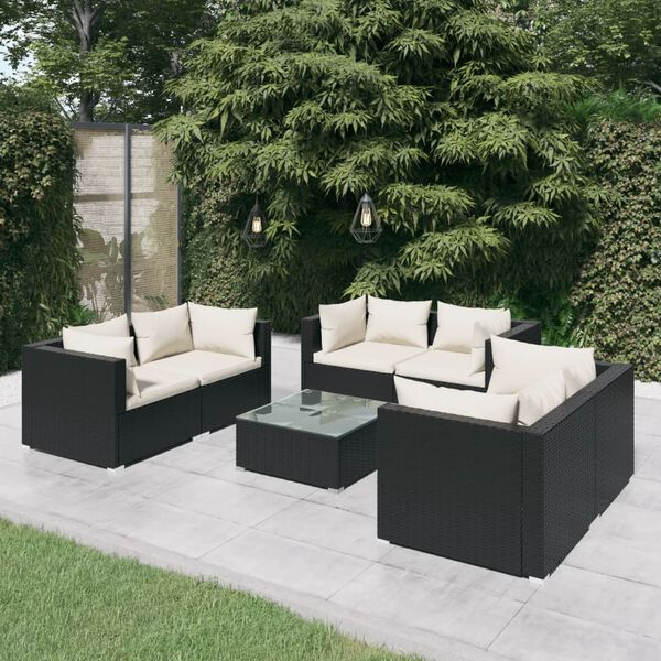vidaXL Garden Lounge Set Black with cream cushions