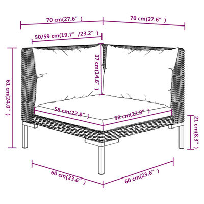 vidaXL 5 Piece Patio Lounge Set with Cushions Poly Rattan Dark Gray