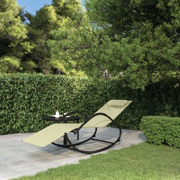 vidaXL Rocking Sun Lounger Cream Steel and Textilene