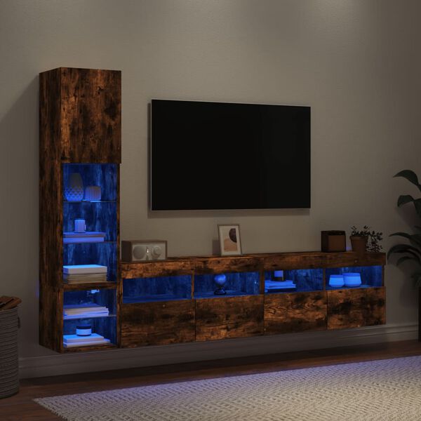 vidaXL 4 Piece TV Wall Units with LED Smoked Oak Engineered Wood