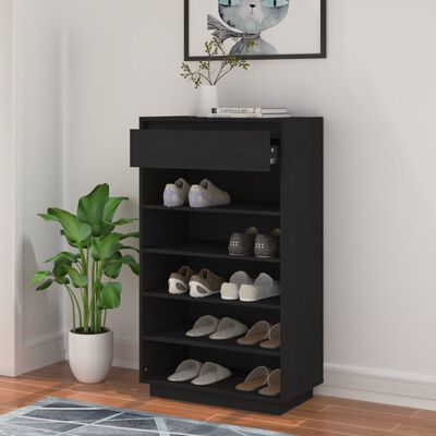 vidaXL Shoe Cabinet Black 23.6"x13.4"x41.3" Solid Wood Pine