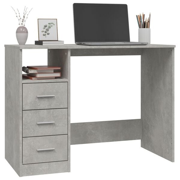 vidaXL Desk Concrete Grey Engineered Wood 40.2 in x 19.7 in x 29.9 in