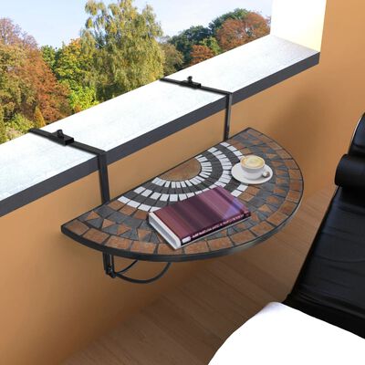 vidaXL Hanging Balcony Table Terracotta and White Mosaic