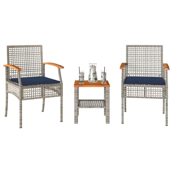 vidaXL Patio Bistro Set Grey PE Rattan Compact Removable Covers