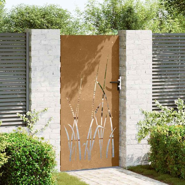 vidaXL Garden Gate 33.5x78.7" Corten Steel Grass Design