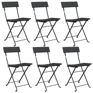 vidaXL Folding Bistro Chair Set of 6 Black PE rattan Folding Foldable