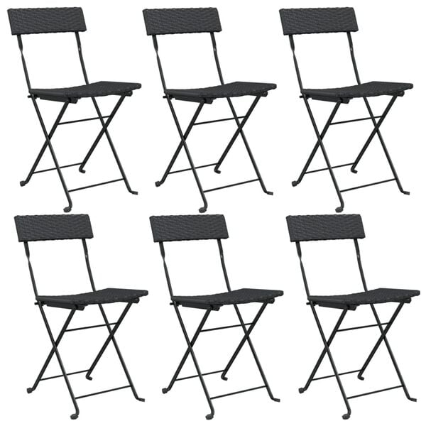 vidaXL Folding Bistro Chair Set of 6 Black PE rattan Folding Foldable