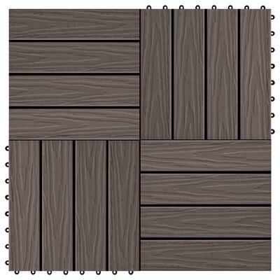 vidaXL 11 pcs Decking Tiles Deep Embossed WPC 11.8"x11.8" 1 sqm Dark Brown
