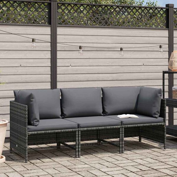 vidaXL Garden Sofa Grey PE rattan, steel, polyester 3-Seater