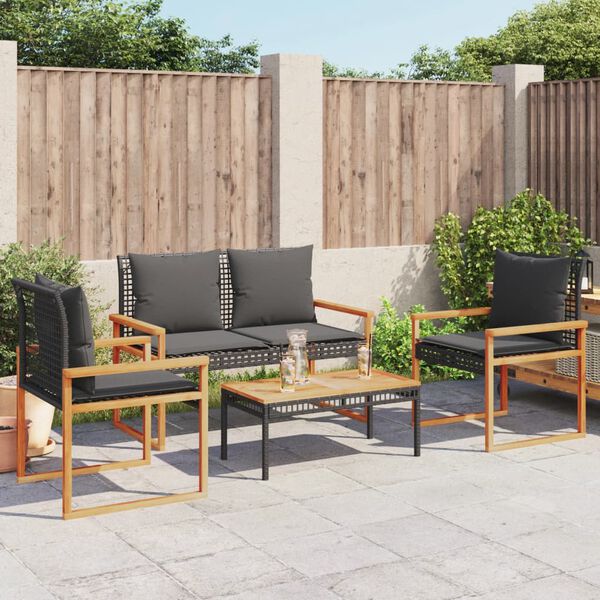 vidaXL Garden Lounge Set Black and Brown PE Rattan 4 Piece Set
