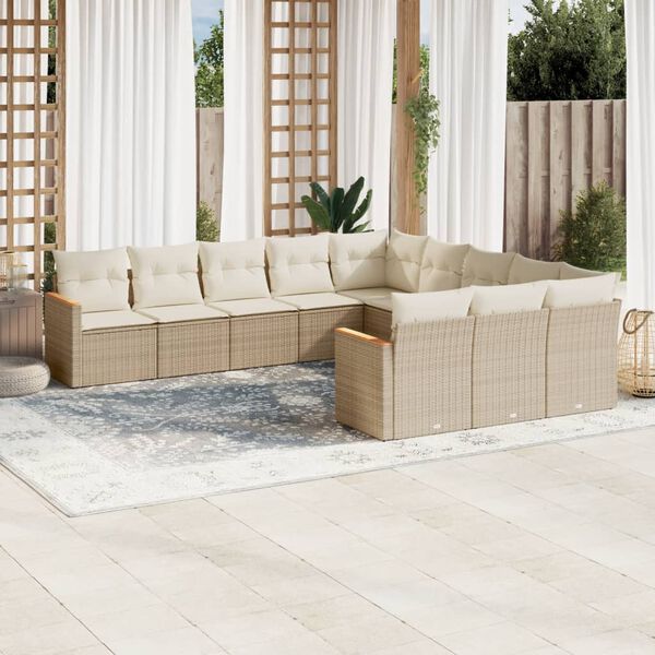 vidaXL Garden Sofa Set Beige PE rattan 11 Piece Adjustable Armrests