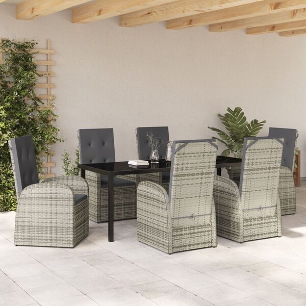 vidaXL Garden Dining Set with Cushion 7 pcs Grey Poly Rattan