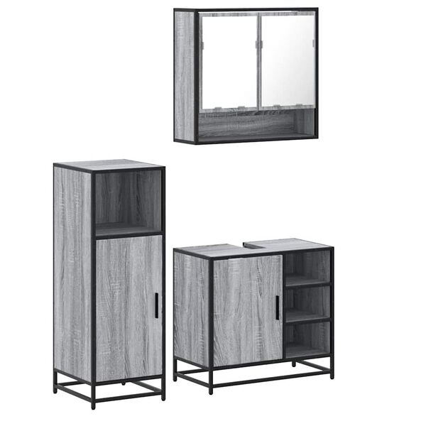 vidaXL Bathroom Furniture Set Grey Sonoma Engineered wood, metal, glass