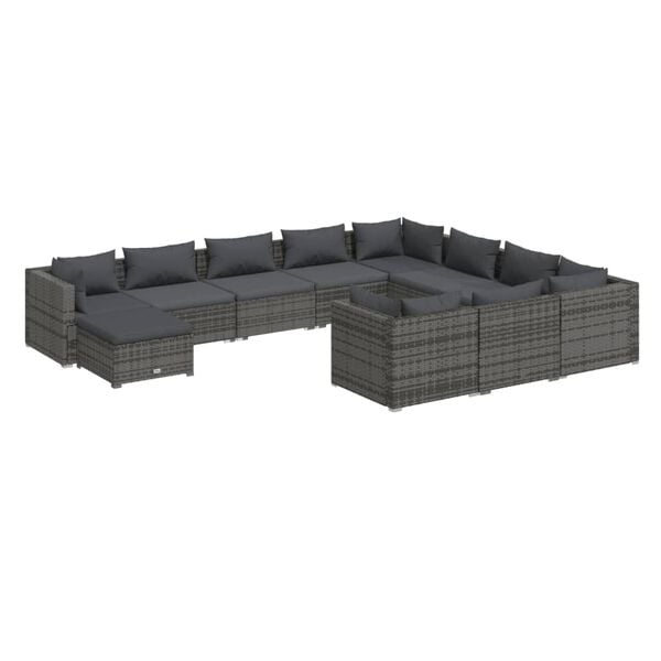 vidaXL Garden Lounge Set Grey PE rattan Large Water-resistant materials