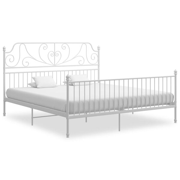 vidaXL Bed Frame White Powder-coated metal Double Durable Bed Frame