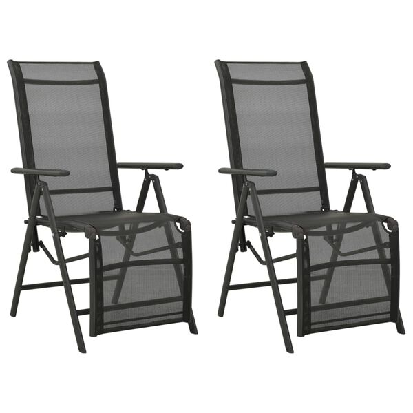 vidaXL Garden Chair Set of 2 Black Powder-coated aluminum, textilene