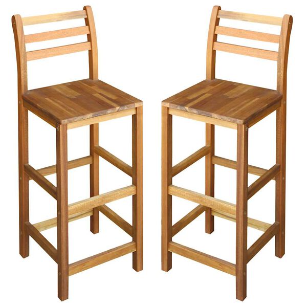 vidaXL Bar Chair Set of 2 Natural Wood Solid Acacia Wood Large
