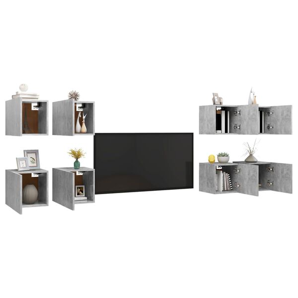 vidaXL TV Cabinet Set of 8 Concrete Grey Engineered wood Compact