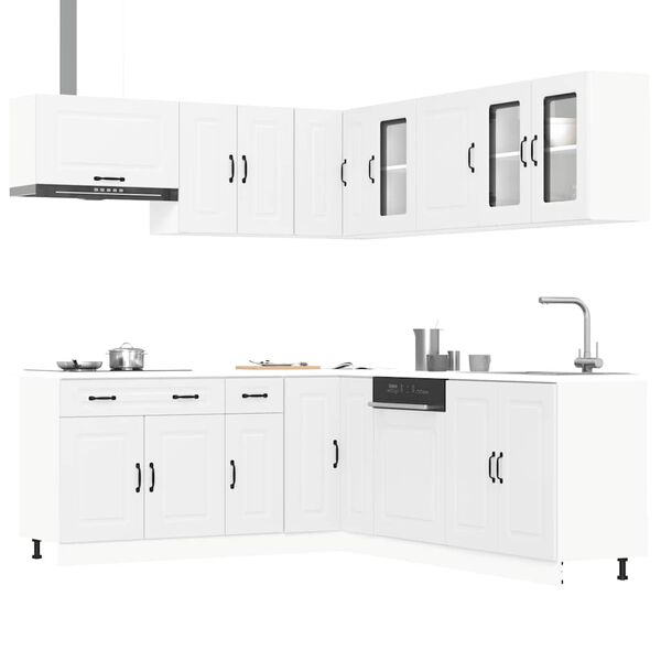 vidaXL Kitchen Cabinet Set White Engineered Wood and Glass Large